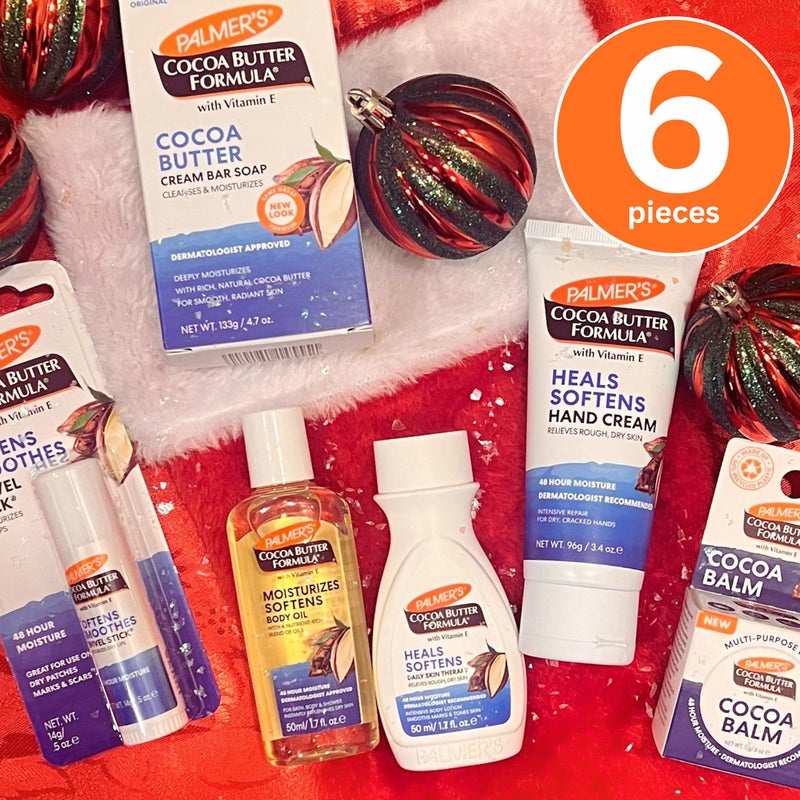 بالمرز مجموعة بالمرز الصغيرة بزبدة الكاكاو (٦ قطع) - زيت مرطب للجسم، لوشن مكثف للجسم، بلسم الكاكاو، مرطب شفاه دوار، صابون، كريم لليدين، منتجات للعناية بالبشرة الجافة - Image 3